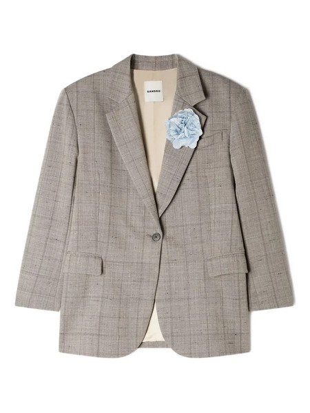  Sandro Flower-brooch Checked Blazer - Grey 