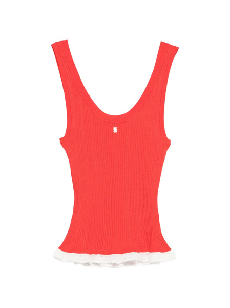  Sandro Lace Ribbed Top - Red 