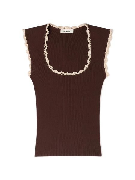  Sandro Lace-trim Top - Brown 