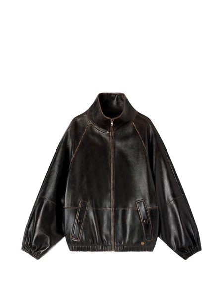  Sandro Leather Bomber Jacket - Brown 