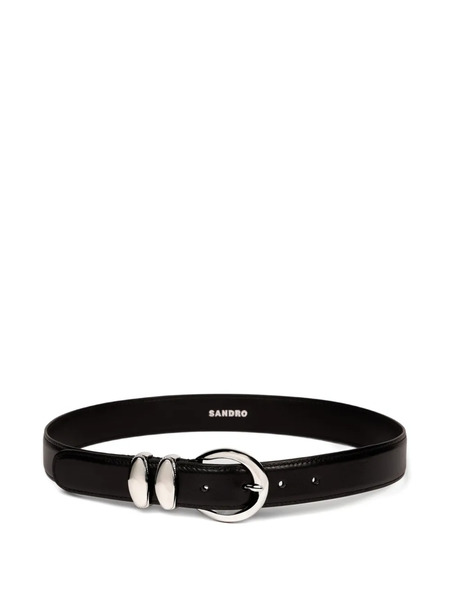  Sandro Metal Buckle Leather Belt - Black 