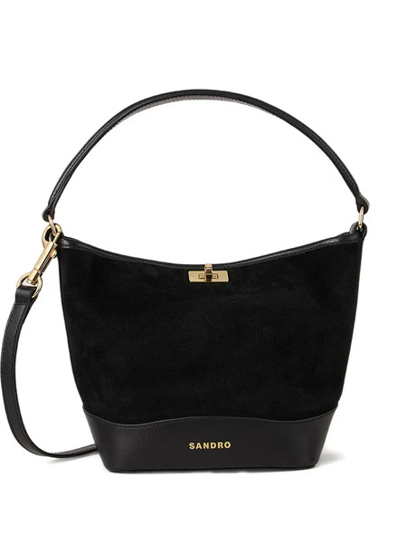  Sandro Mini Tangoso Suede Bucket Bag - Black 