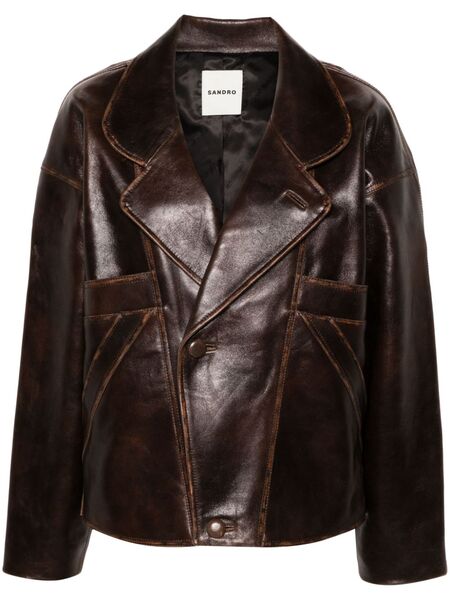  Sandro Oversized Leather Jacket - Brown 