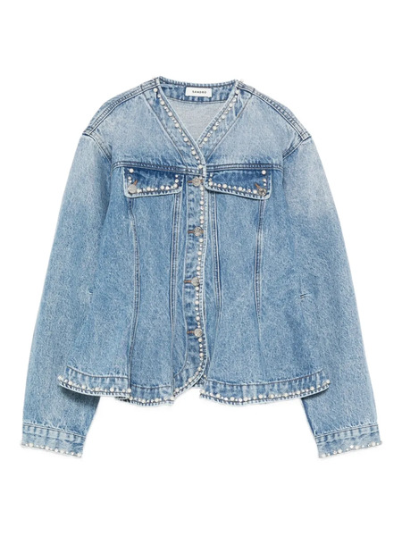  Sandro Pearl-embellishment Denim Jacket - Blue 