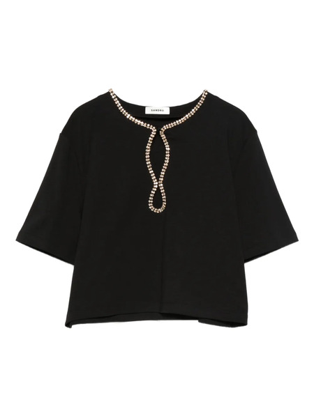  Sandro Rhinestone Cropped T-shirt - Black 
