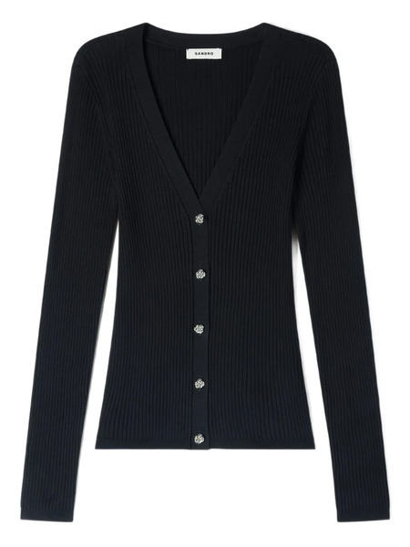  Sandro Ribbed Button Cardigan - Black 
