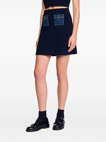  Sandro Ribbed Denim-pocket Mini Skirt - Blue 