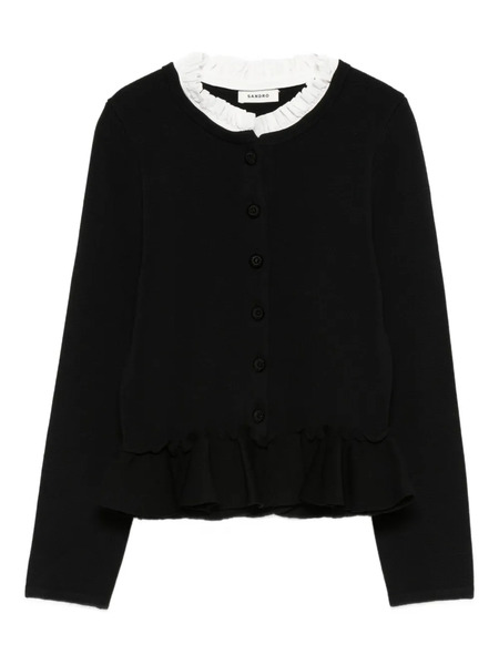  Sandro Ruffled Detachable Collar Cardigan - Black 