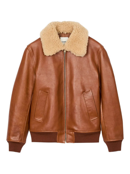  Sandro Shearling-collar Leather Jacket - Brown 