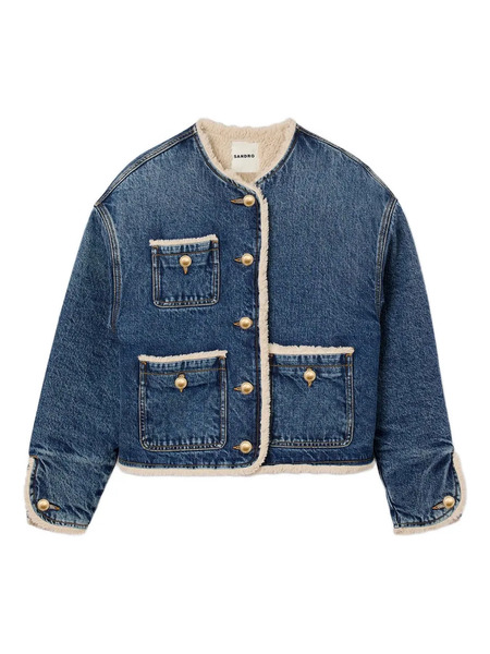  Sandro Shearling-trimmed Denim Jacket - Blue 