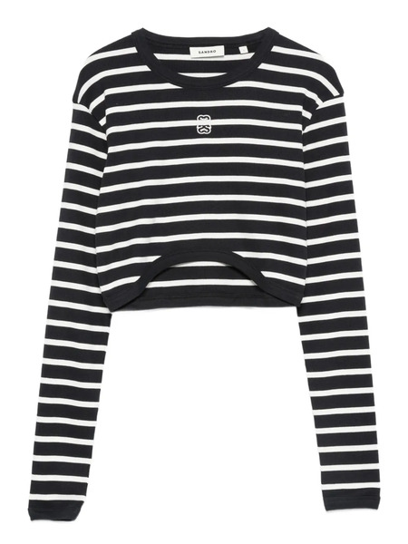  Sandro Striped Embroidered Cotton T-shirt - Blue 