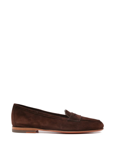  Santoni Carla Suede Penny Loafers - Brown 