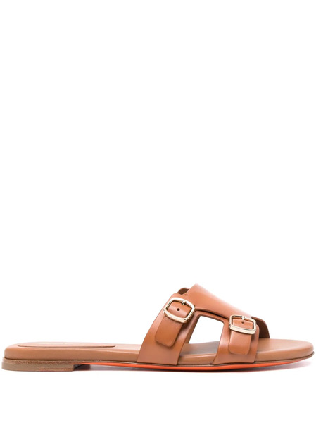  Santoni Double-buckle Leather Sandals - Brown 