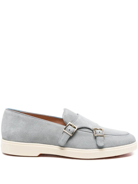  Santoni Double-buckle Suede Loafers - Blue 