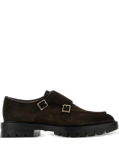  Santoni Double-buckle Suede Monk Shoes - Brown 