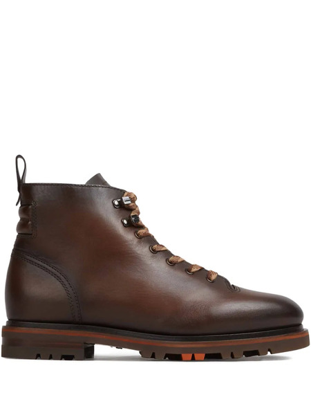  Santoni Lace-up Leather Hiking Boots - Brown 