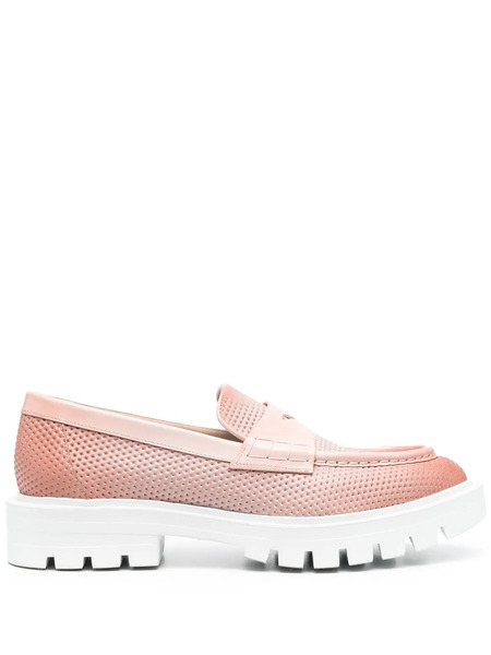  Santoni Leather Penny Loafers - Pink 