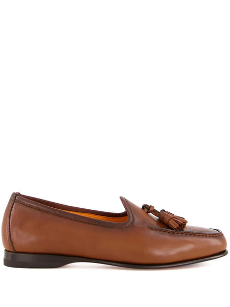  Santoni Leather Tassel Loafers - Brown 