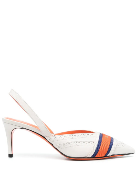  Santoni Logo-tape 75mm Slingback Pumps - White 