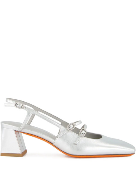  Santoni Metallic Slingback Pumps - Silver 