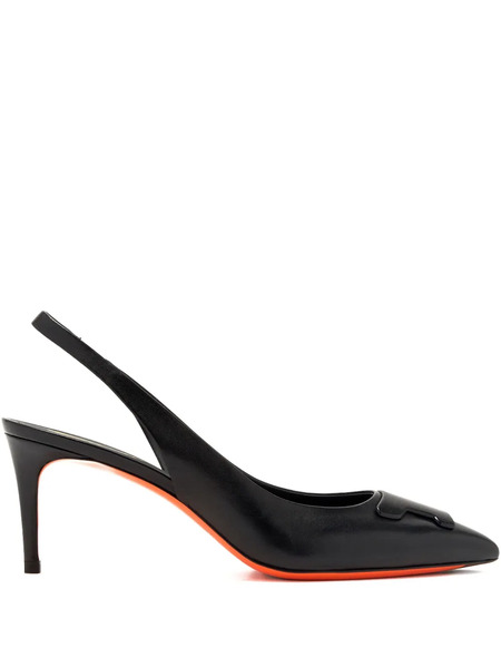  Santoni 65mm Slingback Leather Pumps - Black 