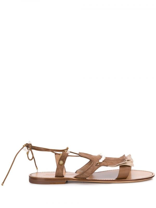  Santoni Open Toe Beaded-fringed Sandals - Black 