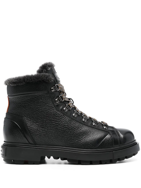  Santoni Shearling-trim Leather Boots - Black 