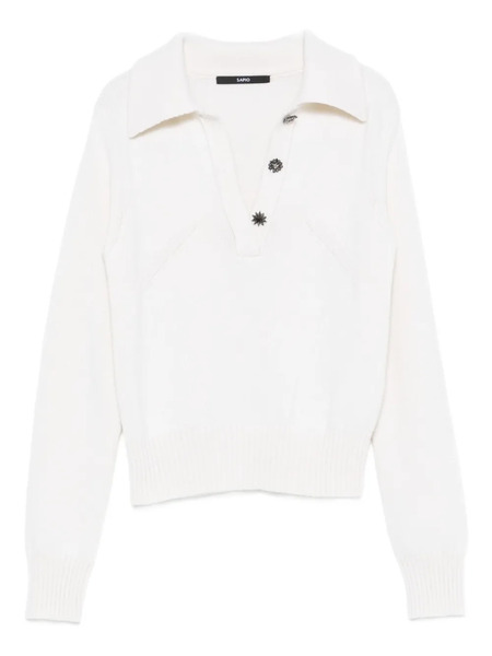  Sapio Button-embellished Polo Top - White 