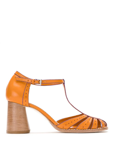  Sarah Chofakian Block Heel Leather Pumps - Orange 