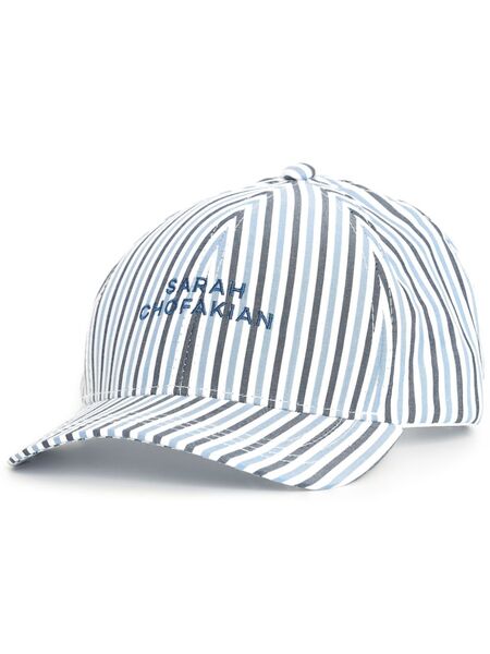  Sarah Chofakian Logo-embroidered Striped Cap - Blue 