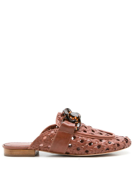 Sarah Chofakian Massena Woven Flat Mules - Brown 