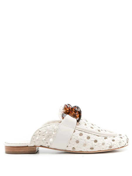  Sarah Chofakian Massena Woven Flat Mules - White 