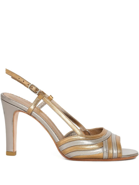  Sarah Chofakian 75mm Mille Feuille Slingback Leather Sandals - Silver 