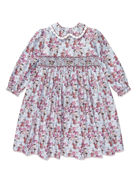 Sarah Louise Floral-print Smocked Minidress - Blue 