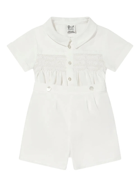  Sarah Louise Pleated Smocking Shorts Set - White 
