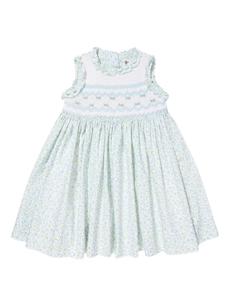  Sarah Louise Smocked Floral-print Dress - Blue 