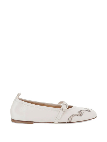  Sartore Buckle Python-panel Ballet Flats - White 