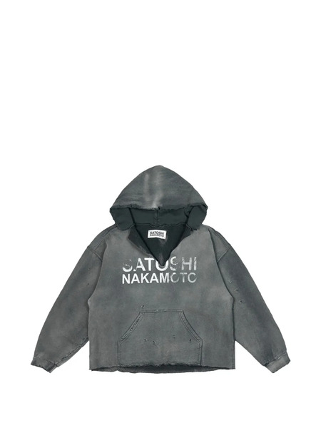  Satoshi Nakamoto Distressed V-cut Hoodie - Grey 