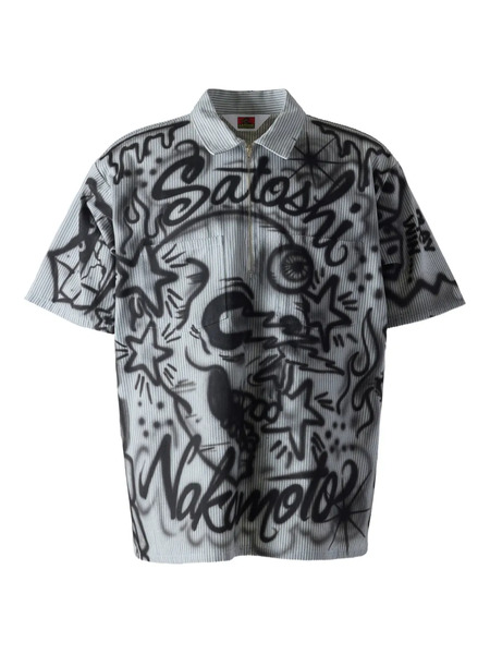  Satoshi Nakamoto Pinstripe Graphic Polo Shirt - Grey 