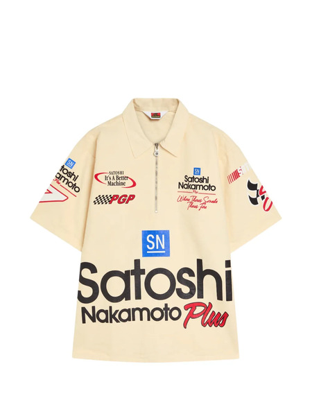  Satoshi Nakamoto Zip Graphic Polo Shirt - Neutrals 