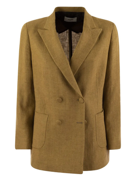  Saulina Assunta Double-breasted Linen Blazer - Brown 