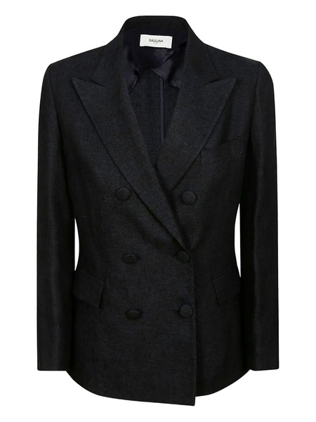  Saulina Double-breasted Flap-pocket Blazer - Blue 