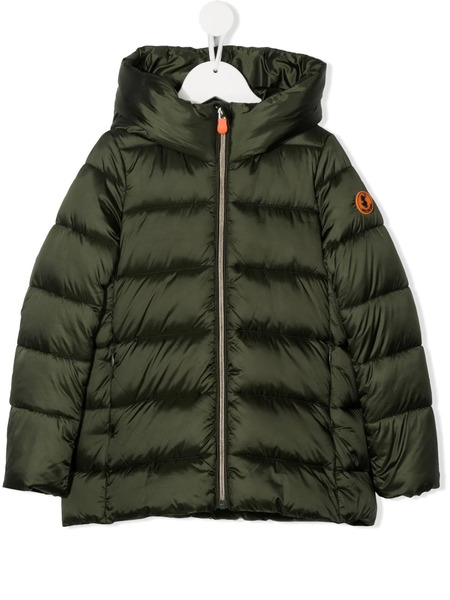  Save The Duck Kids Logo-patch Hooded Puffer Jacket - Green 