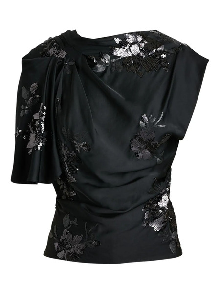  Scanlan Theodore Sequin-embellished Draped Satin Blouse - Black 