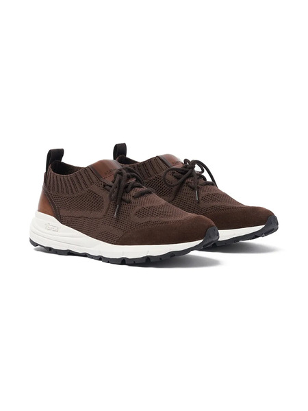  Scarosso Knit-textured Lace-up Sneakers - Brown 