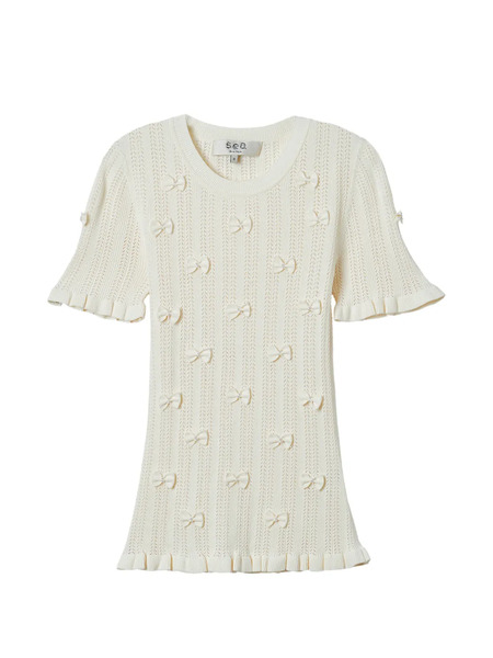  Sea Bow-detail Ruffled Top - Neutrals 