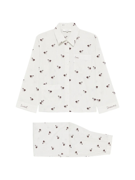  Sea Embroidered-animal Pyjama Set - Neutrals 