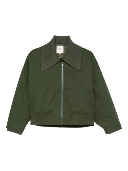  Sea Point-collar Bomber Jacket - Green 