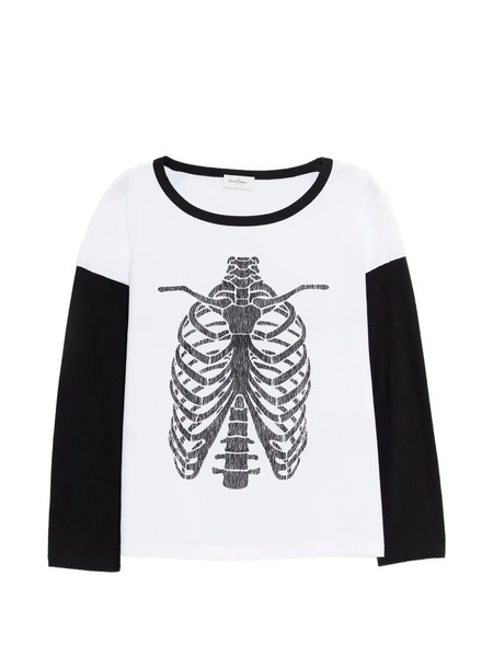  Second/layer Long-sleeved Skeleton-print T-shirt - White 