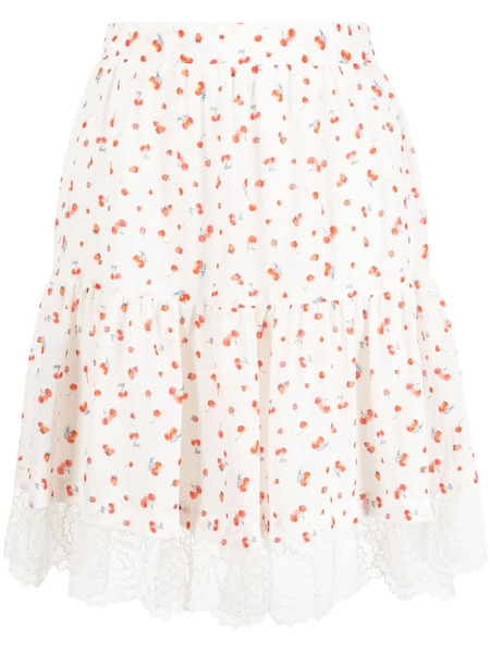  See By Chloé Cherry Pattern Ruched Skirt - White 